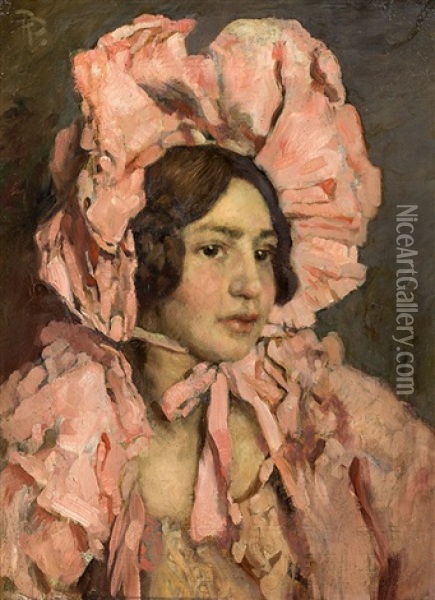 Girl In A Pink Dress Oil Painting - Paul Paede