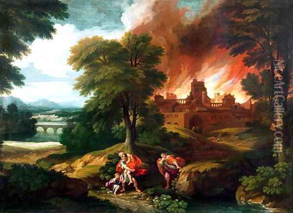 The Burning of Troy Oil Painting - Nicolas Poussin