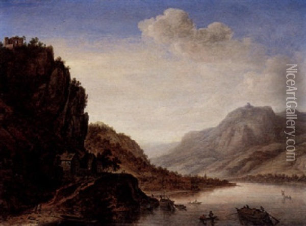 An Extensive Rhenish River Landscape With Fishermen Oil Painting - Herman Saftleven