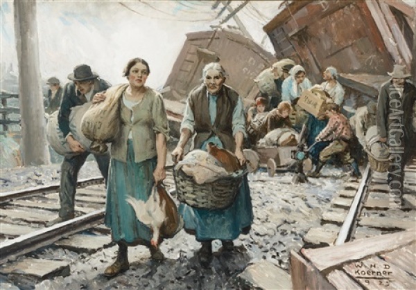 Train Wreck Oil Painting - William Henry Dethlef Koerner