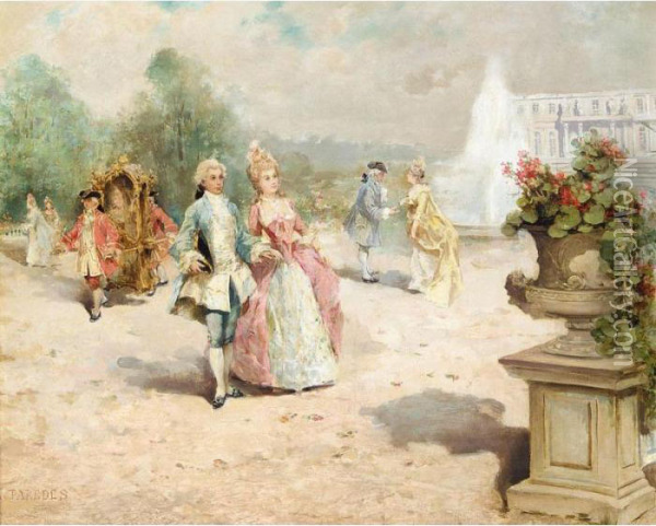 A Walk In The Grounds Oil Painting - Vicente Garcia de Paredes