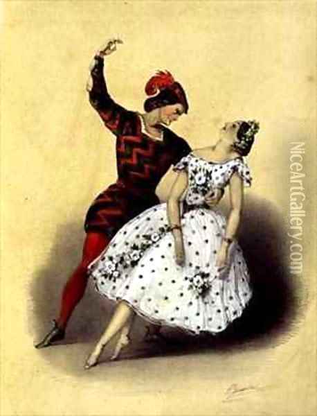 The Celebrated 'Mazurka d'Extase' Danced by M. Perrot and Mlle. Lucile Grahn at Her Majesty's Theatre Oil Painting - John Brandard