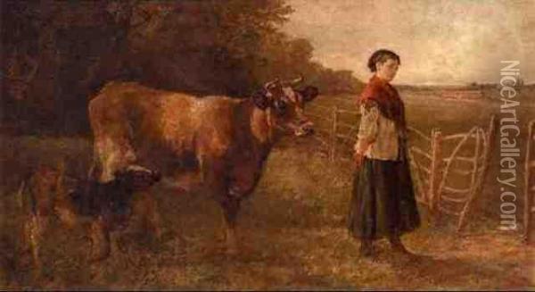 Cow-girl Oil Painting - Heywood Hardy