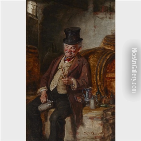 Sampling The Brew Oil Painting - Hermann Kern