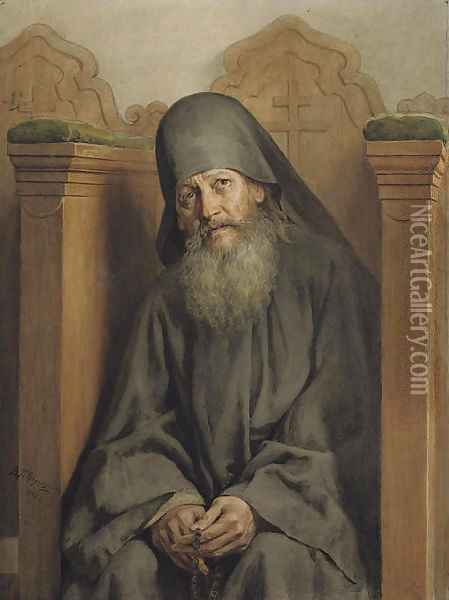 A monk at prayer Oil Painting - Vasili Vasilyevich Vereshchagin