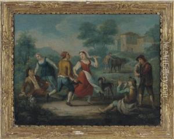 Peasants Merrymaking Outside A Village Oil Painting - Paolo Monaldi