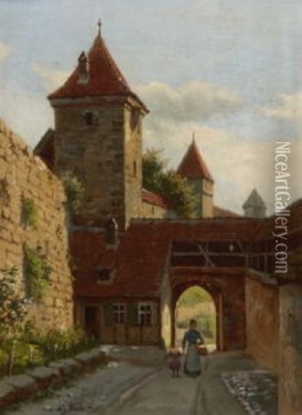 Partie An Der Nurnberger Stadtmauer Oil Painting - August Fischer
