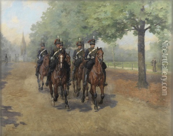 The King's Troop Royal Horse Artillery Parading Through Hyde Park Oil Painting - James Prinsep Barnes Beadle