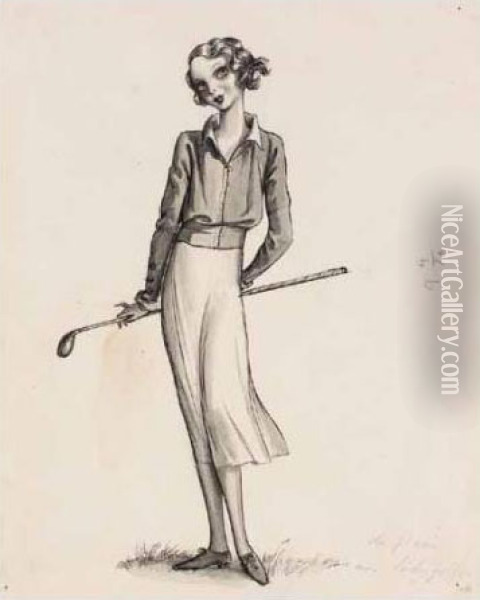 The Plain Lady Golfer Oil Painting - Rex John Whistler