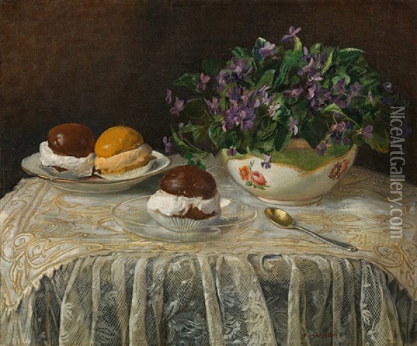 Still Life With Viola And Sweets Oil Painting - Franz Von Matsch