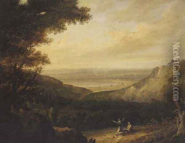 Saint Francis preaching in a landscape, a bay beyond Oil Painting - Richard Wilson