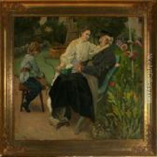 The Painters Family In The Garden Oil Painting - Viggo Christian Frederick Pedersen