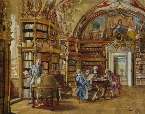 Library Scene Oil Painting - Johann Hamza