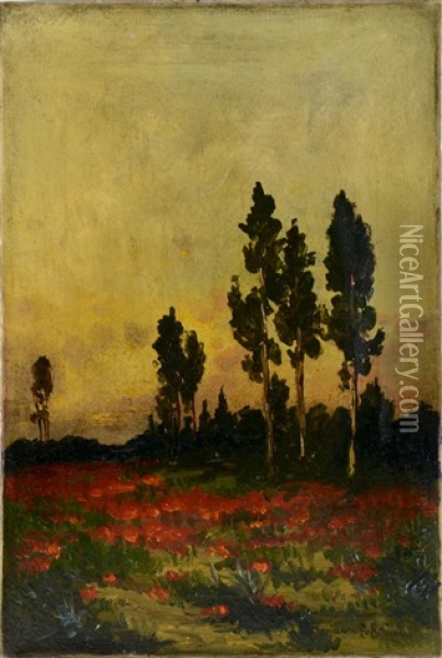 California Sunset Oil Painting - Benjamin Chambers Brown