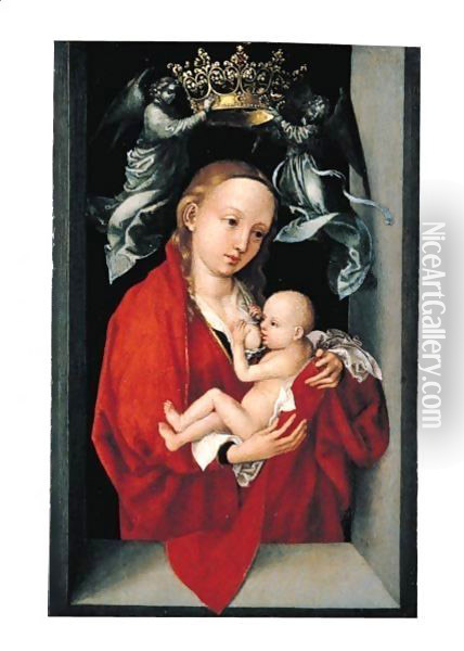 The Virgin And Child Crowned By Angels, In A Window Embrasure Oil Painting - Martin Schongauer