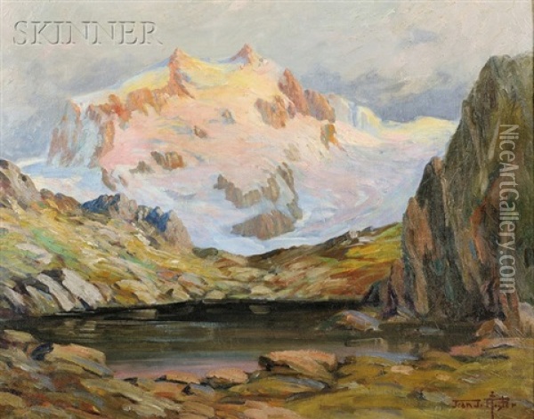 High Mountain Landscape, Possibly The Rocky Mountains, Lander's Peak Oil Painting - Jean J. Pfister