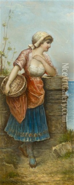 Peasant Woman Oil Painting - Egisto Ferroni