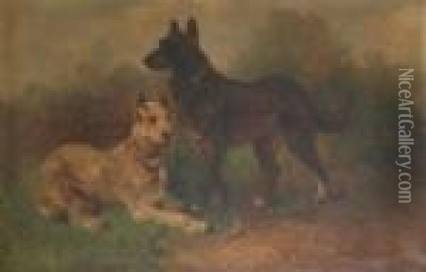 Dogs In A Landscape Oil Painting - Henry Schouten