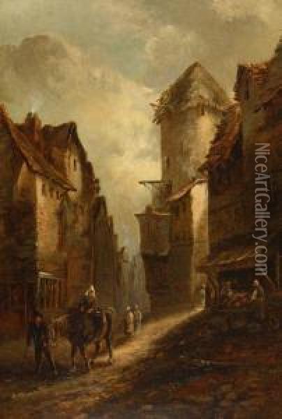 Village Street In Auvergne Old Street In Lyons Oil Painting - Alfred Montague