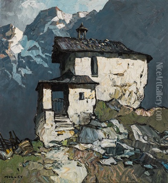 Chapel In The Mountains Oil Painting - Oskar Mulley