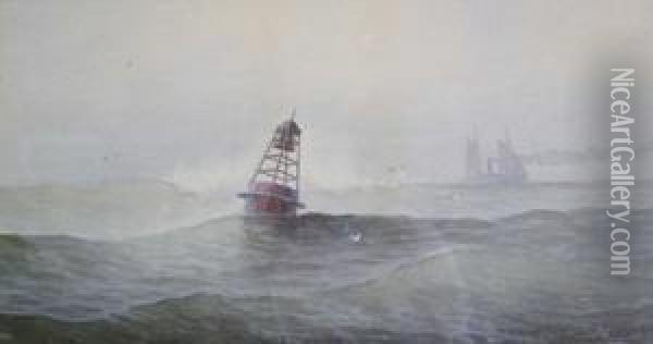Steamboat With Buoy Oil Painting - George Emerick Essig