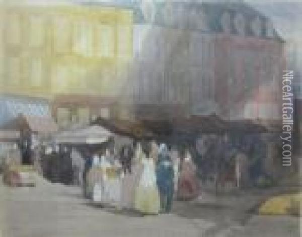 Market Scene At Boulogne Oil Painting - David I Cox