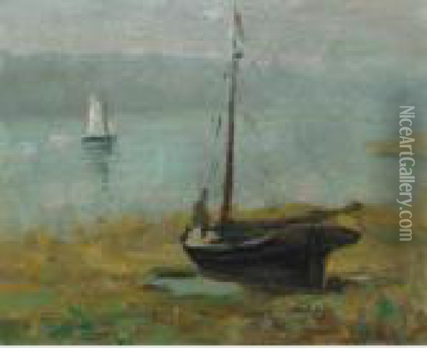 Boats Oil Painting - John Young Johnstone