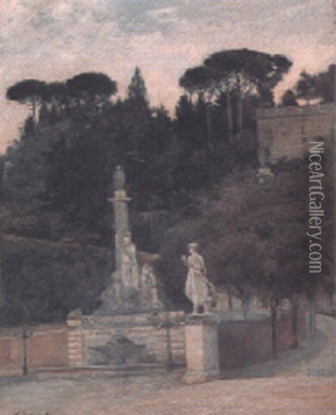 A Roman Garden Oil Painting - Norberto Pazzini