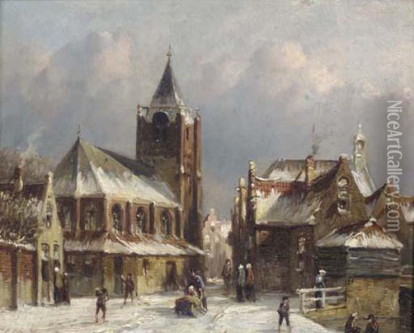 Winter Fun In A Village Oil Painting - Pieter Gerard Vertin