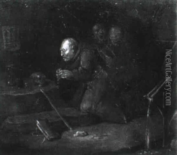 Drei Moenche In Einer Felsengrotte Oil Painting - Egbert van Heemskerck the Elder