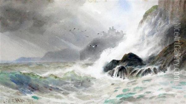 The Sea Breaks White Among The Rocks Oil Painting - Joseph Carey Carey
