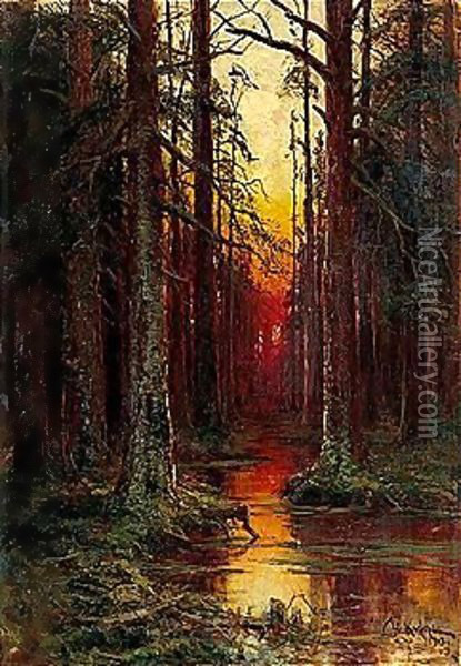 Woodland scene Oil Painting - Iulii Iul'evich (Julius) Klever