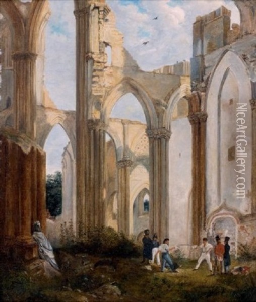 Duel Dans Les Ruines De L'abbaye De Saint Omer Oil Painting - Alexandre Marie Colin