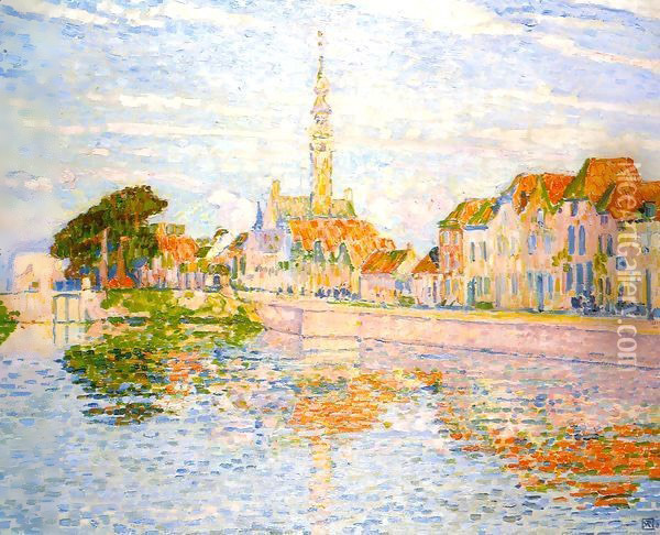 The Quay at Verre, Zeeland Oil Painting - Theo van Rysselberghe