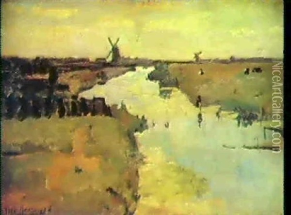 View Of The River Gein Oil Painting - Piet Mondrian