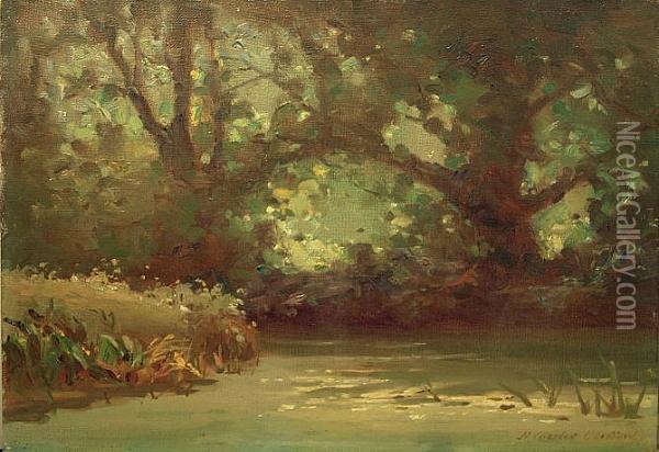 A Woodland Pond Oil Painting - Henry Charles Clifford