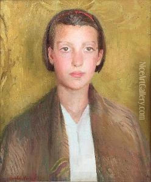 The Brown Eyed Girl: Portrait Of Joan James Oil Painting - Harvey Harold