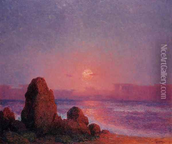 Sunset of the Breton Coast Oil Painting - Ferdinand Loyen Du Puigaudeau