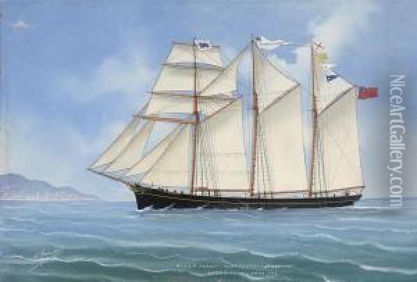 The Three-masted Topsail Schooner Oil Painting - Luigi Roberto