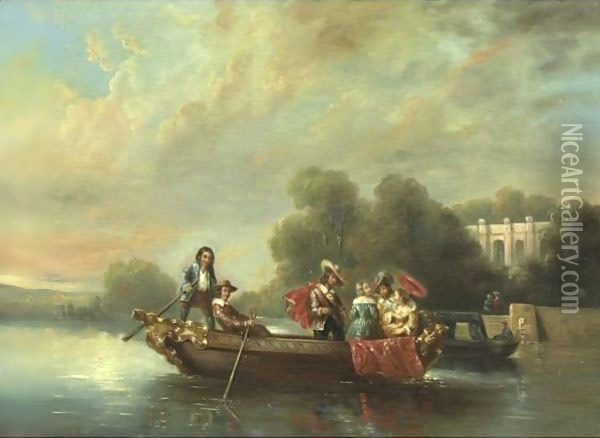 Elegant Boating Party Oil Painting - James Holland
