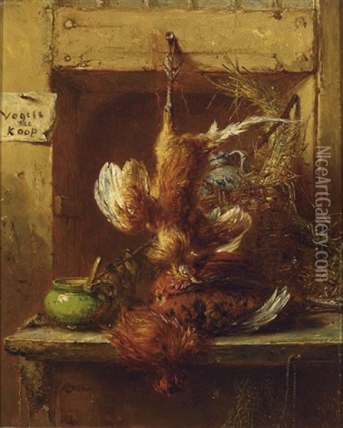 Vogels Te Koop (still Life With Birds) Oil Painting - Maria Vos