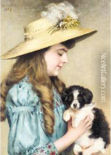 My Puppy Oil Painting - Charlotte Lilian Sheppard