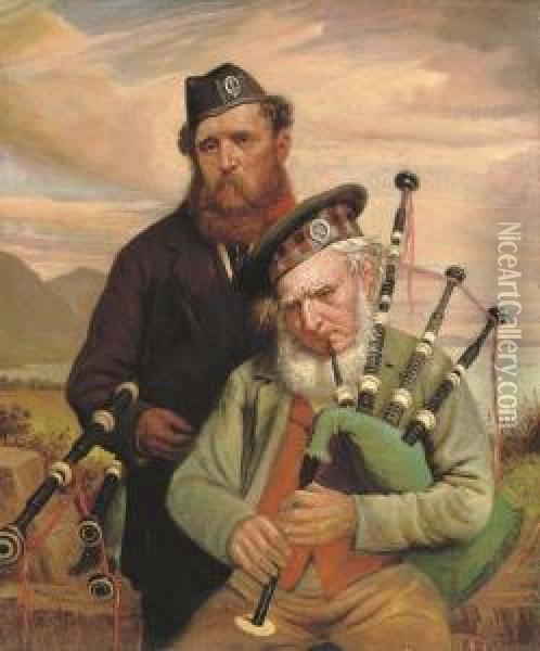 Two Pipers Oil Painting - Hugh Collins