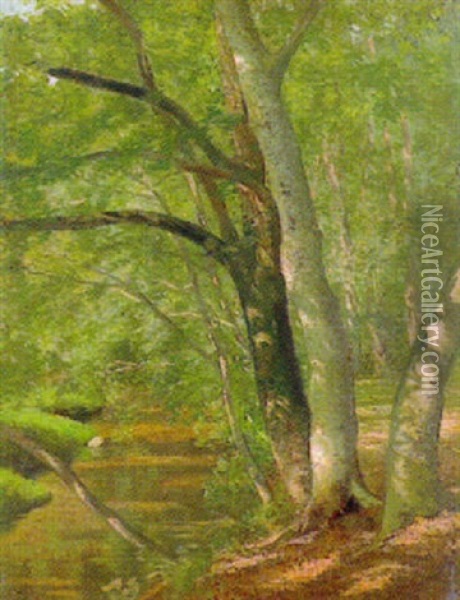 Waldweg An Einem Bachlauf Oil Painting - Johann Valentin Ruths