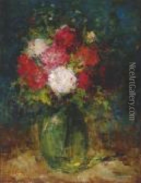 Flowers In A Green Vase Oil Painting - Jozsef Koszta