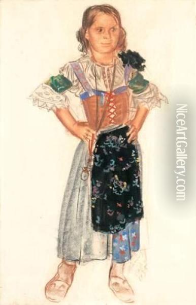 Jeune Fille En Costume Oil Painting - Alexander Evgenievich Yakovlev