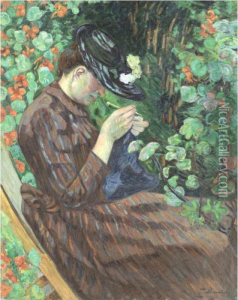Madame Guilaumin Assise Dans Un Jardin Oil Painting - Armand Guillaumin