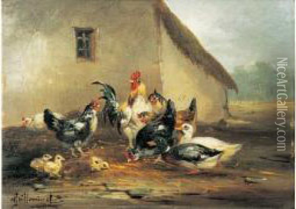 Basse-cour. Oil Painting - Claude Guilleminet