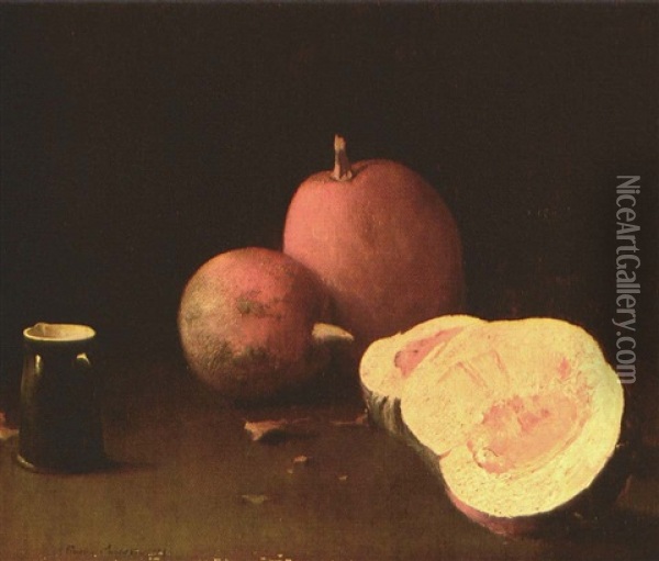Still Life With Squash And Pitcher Oil Painting - Emil Carlsen