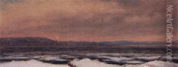 Crossing The Ice Bridge From Levis To Quebec Oil Painting - Cornelius David Krieghoff